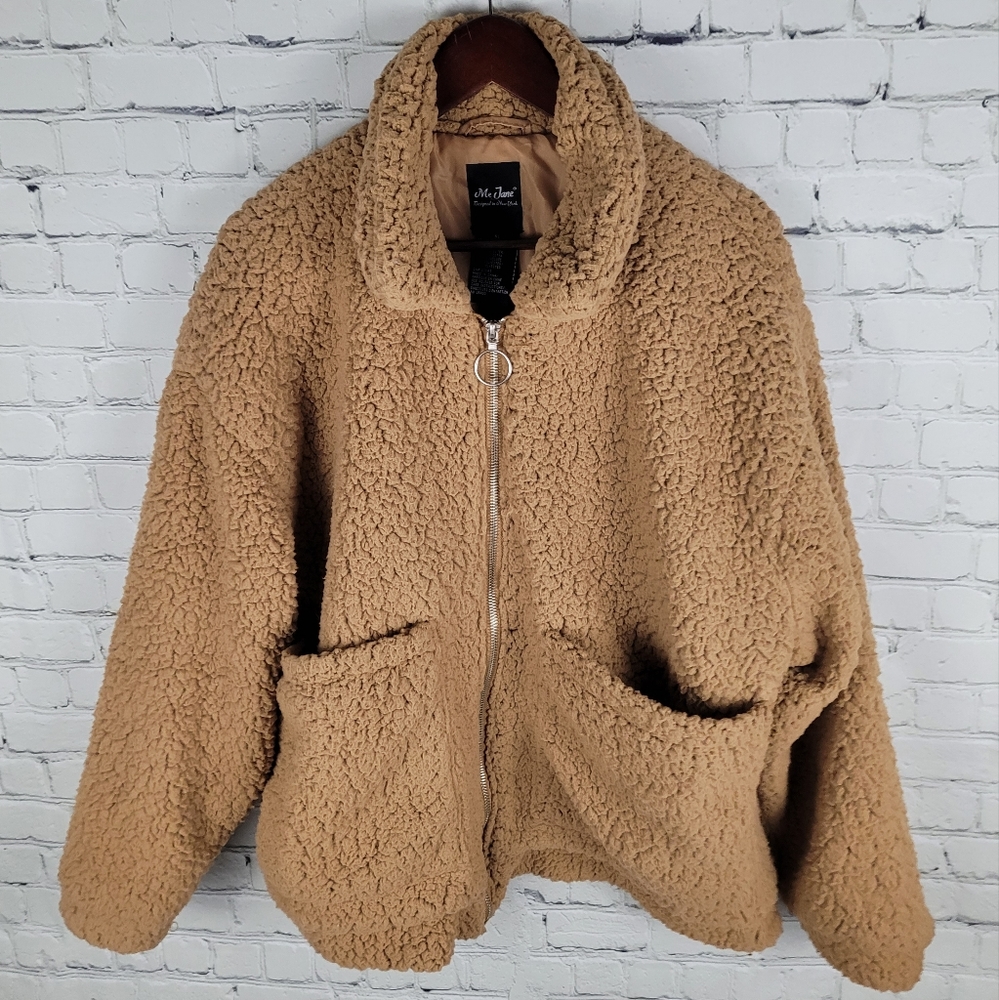 MEJANE | full zip large pocket teddy faux fur shearling jacket